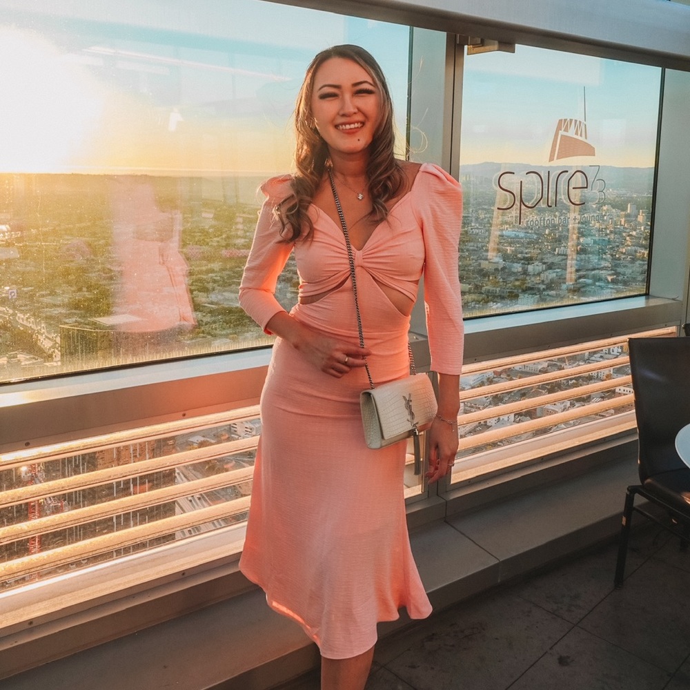 Pink long sleeve midi dress from Anne Louise